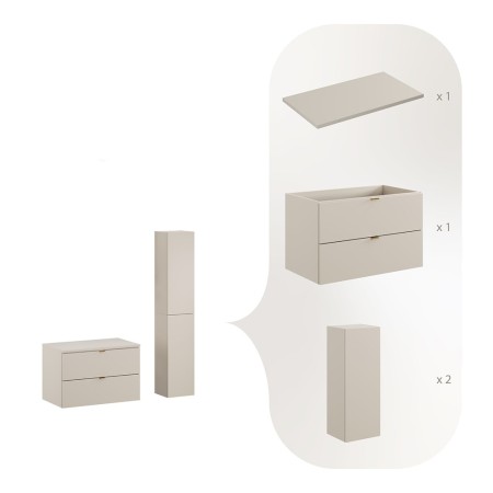 Set mobilier de baie Dalia Cashmere, PAL melaminat, cashmir mat, blat cashmir mat, L.80 cm, dulap inalt H.160 cm, SET-DC B 80CM HC