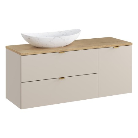 Set mobilier de baie Dalia Cashmere, PAL melaminat, cashmir mat, blat natural cremona, L.120 cm, lavoar Lena, SET-DC B CREMONA 120CM UN LENA LB