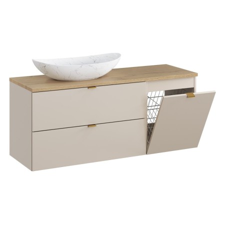 Set mobilier de baie Dalia Cashmere, PAL melaminat, cashmir mat, blat natural cremona, L.120 cm, lavoar Lena, SET-DC B CREMONA 120CM UN LENA LB