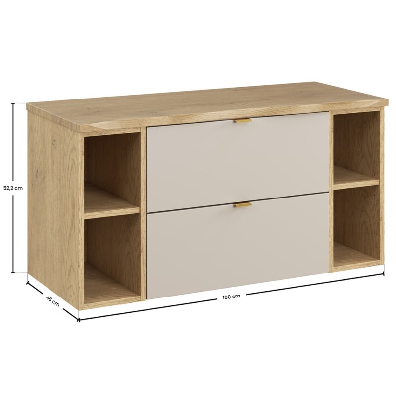 Set mobilier baie Dalia Cashmere, PAL melaminat, cashmir mat, blat natural cremona, L.100 cm, SET-DC B NAT CREMONA 100CM