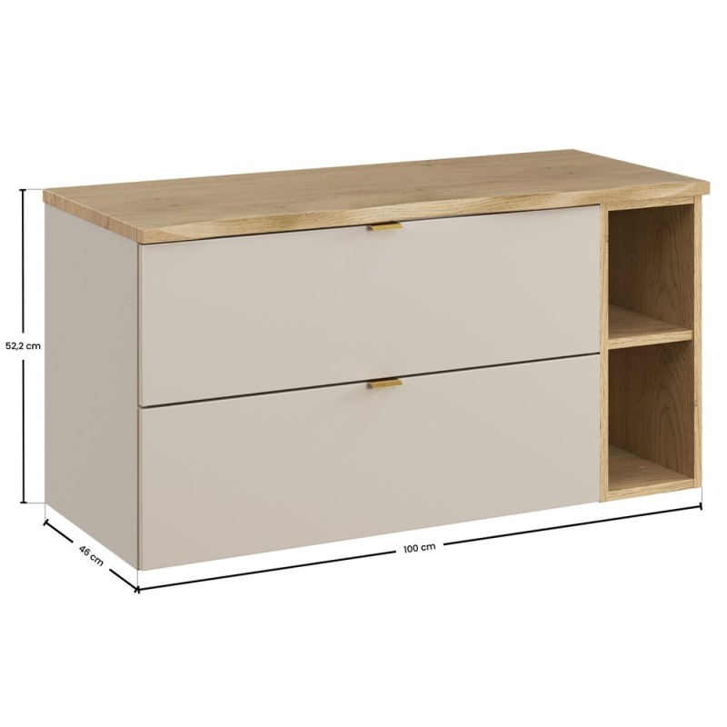 Set mobilier baie Dalia Cashmere, PAL melaminat, cashmir mat, blat natural cremona, L.100 cm, SET-DC B NAT CREMONA 100CM LR