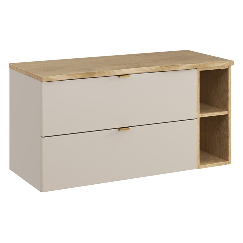 Set mobilier baie Dalia Cashmere, PAL melaminat, cashmir mat, blat natural cremona, L.100 cm, SET-DC B NAT CREMONA 100CM LR