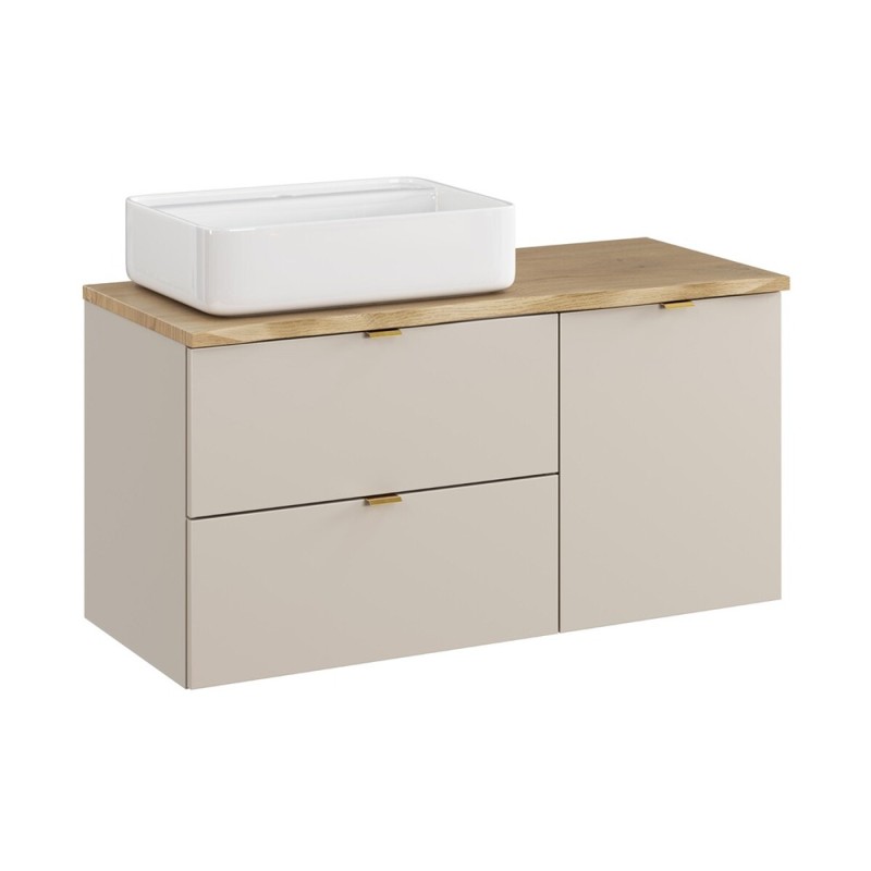 Set mobilier baie Dalia Cashmere, PAL melaminat, cashmir mat, blat natural cremona, L.100 cm, lavoar Magic, SET-DC B NAT CREMONA 100CM UN MAGIC LB