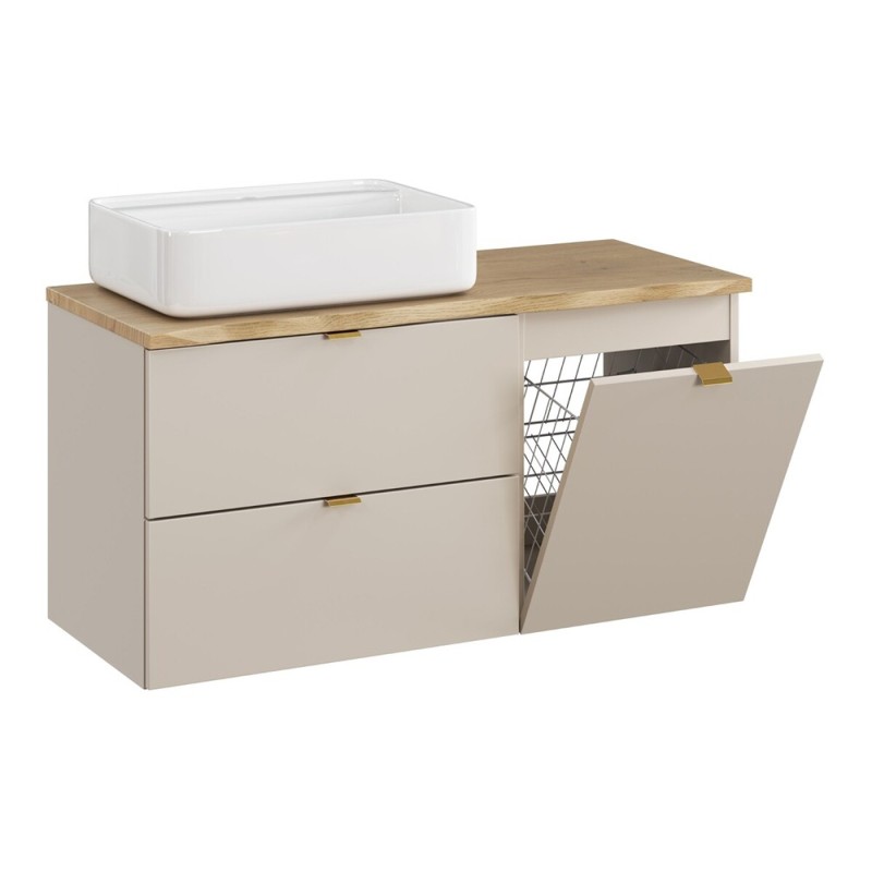Set mobilier baie Dalia Cashmere, PAL melaminat, cashmir mat, blat natural cremona, L.100 cm, lavoar Magic, SET-DC B NAT CREMONA 100CM UN MAGIC LB