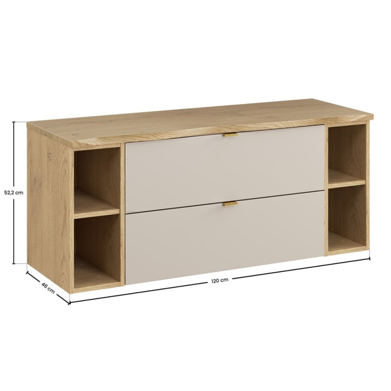 Set mobilier de baie Dalia Cashmere, PAL melaminat, cashmir mat, blat natural cremona, L.120 cm, SET-DC B NAT CREMONA 120CM
