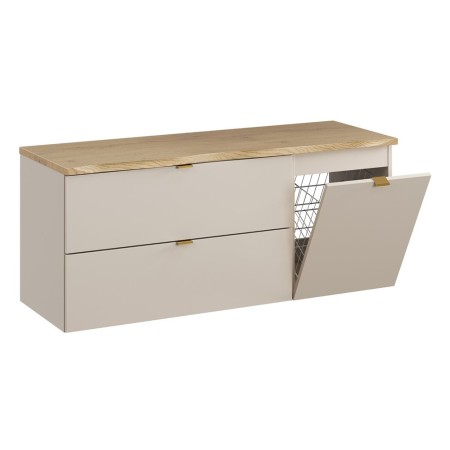 Set mobilier de baie Dalia Cashmere, PAL melaminat, cashmir mat, blat natural cremona, L.120 cm, SET-DC B NAT CREMONA 120CM LB