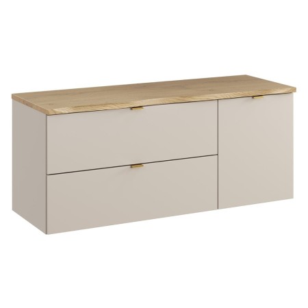 Set mobilier de baie Dalia Cashmere, PAL melaminat, cashmir mat, blat natural cremona, L.120 cm, SET-DC B NAT CREMONA 120CM LB