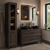 Set mobilier de baie Dorothy Ristretto, MDF, PAL melaminat, stejar ristretto, blat stejar ristretto, L.120 cm, lavoare River, dulap inalt H.205 cm, SET-DOR B 120CM UN RIVER HC