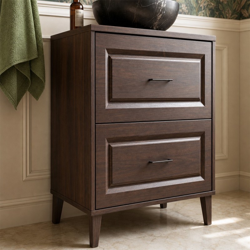 Set mobilier de baie Dorothy Ristretto, MDF, PAL melaminat, stejar ristretto, blat stejar ristretto, L.80 cm, oglinda LED, SET-DOR B 80CM MC