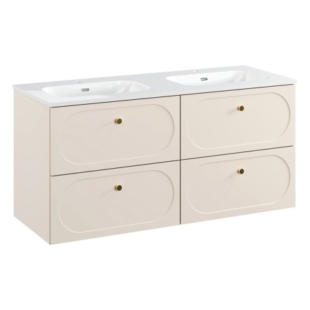 Set mobilier baie Donna Sand, MDF, PAL melaminat, bej nisipiu, L.120 cm, lavoare Fly, SET-DS 120CM UM FLY