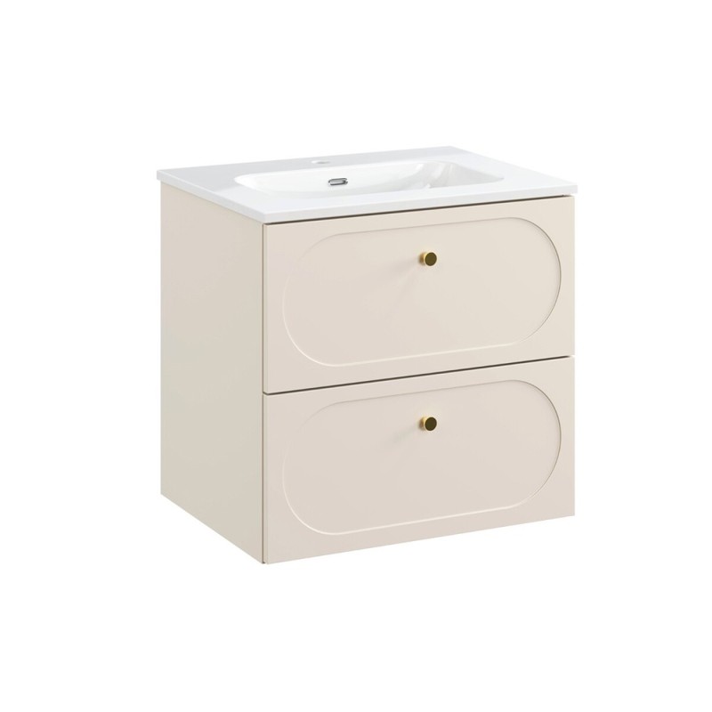 Set mobilier baie Donna Sand, MDF, PAL melaminat, bej nisipiu, L.60 cm, lavoar Fly, SET-DS 60CM UM FLY