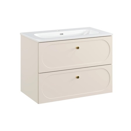 Set mobilier baie Donna Sand, MDF, PAL melaminat, bej nisipiu, L.80 cm, lavoar Fly, SET-DS 80CM UM FLY