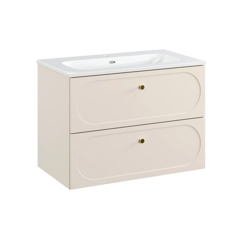 Set mobilier baie Donna Sand, MDF, PAL melaminat, bej nisipiu, L.80 cm, lavoar Fly, SET-DS 80CM UM FLY