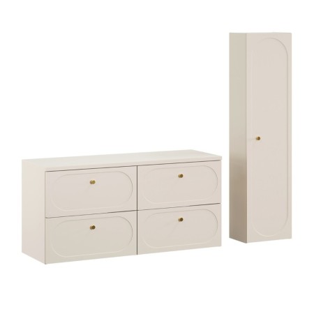 Set mobilier baie Donna Sand, MDF, PAL melaminat, bej nisipiu, blat bej nisipiu, L.120 cm, dulap inalt H.140 cm, SET-DS B SAND 120CM HC