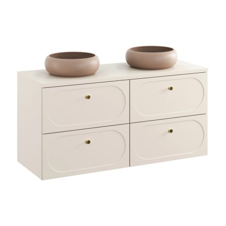 Set mobilier baie Donna Sand, MDF, PAL melaminat, bej nisipiu, blat bej nisipiu, L.120 cm, lavoare Wiki, SET-DS B SAND 120CM UN WIKI MC
