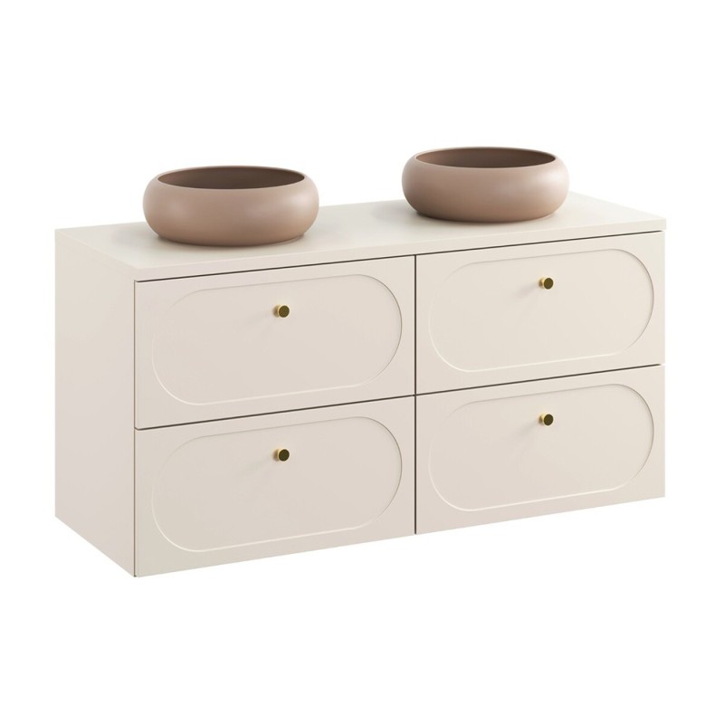 Set mobilier baie Donna Sand, MDF, PAL melaminat, bej nisipiu, blat bej nisipiu, L.120 cm, lavoare Wiki, SET-DS B SAND 120CM UN WIKI MC