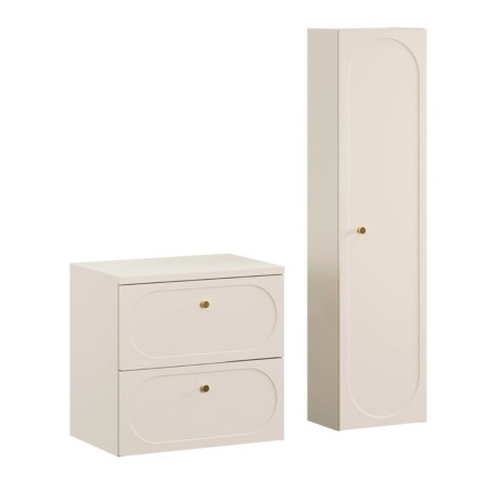 Set mobilier baie Donna Sand, MDF, PAL melaminat, bej nisipiu, blat bej nisipiu, L.60 cm, dulap inalt H.140 cm, SET-DS B SAND 60CM HC