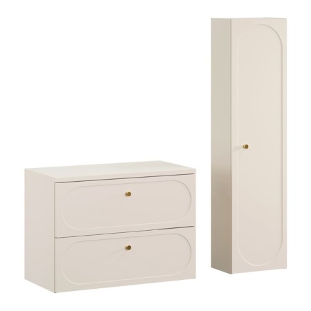Set mobilier baie Donna Sand, MDF, PAL melaminat, bej nisipiu, blat bej nisipiu, L.80 cm, dulap inalt H.140 cm, SET-DS B SAND 80CM HC