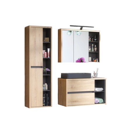 Set mobilier baie Devon, PAL melaminat, stejar shetland/grafit, lavoar Slim, L.100 cm, SET-DV B 100CM UN.6275 BLACK A1