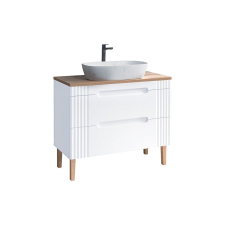 Set mobilier baie Fiji White, MDF, PAL melaminat, alb, blat stejar coast evoke, L.100 cm, lavoar Megi, SET-FW B 100CM UN.MEGI-M13