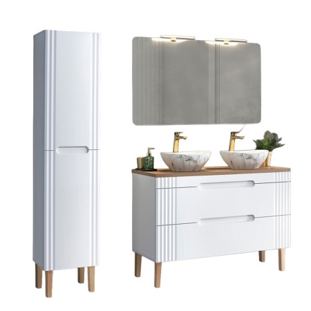 Set mobilier baie Fiji White, MDF, PAL melaminat, alb, L.120 cm, lavoare Pati, oglinda perete Juliet, dulap inalt H.166 cm, SET-FW B 120CM UN.PATI-MW3 2