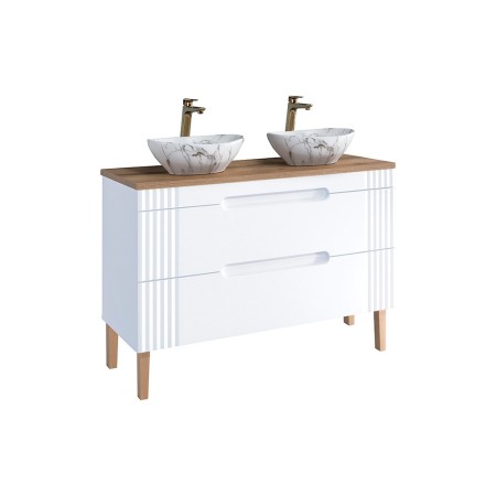 Set mobilier baie Fiji White, MDF, PAL melaminat, alb, blat stejar coast evoke, L.120 cm, lavoare Pati, SET-FW B 120CM UN.PATI-MW3