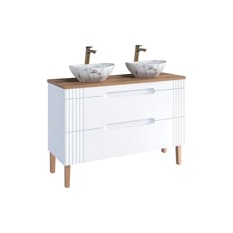 Set mobilier baie Fiji White, MDF, PAL melaminat, alb, blat stejar coast evoke, L.120 cm, lavoare Pati, SET-FW B 120CM UN.PATI-MW3