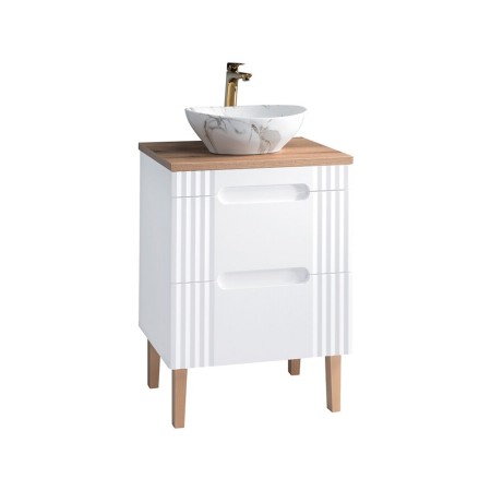 Set mobilier baie Fiji White, MDF, PAL melaminat, alb, blat stejar coast evoke, L.60 cm, lavoar Pati, SET-FW B 60CM UN.PATI-MW3