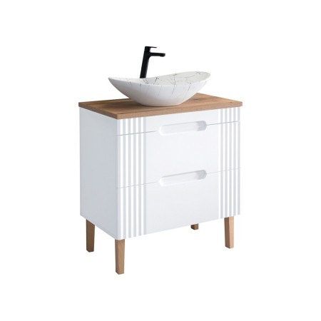 Set mobilier baie Fiji White, MDF, PAL melaminat, alb, blat stejar coast evoke, L.80 cm, lavoar Lena, SET-FW B 80CM UN.LENA-MW17