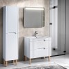 Set mobilier baie Fiji White, MDF, PAL melaminat, alb, L.80 cm, lavoar Lava, oglinda perete Bianca, dulap inalt H.166 cm, SET-FW LAVA 80CM 1