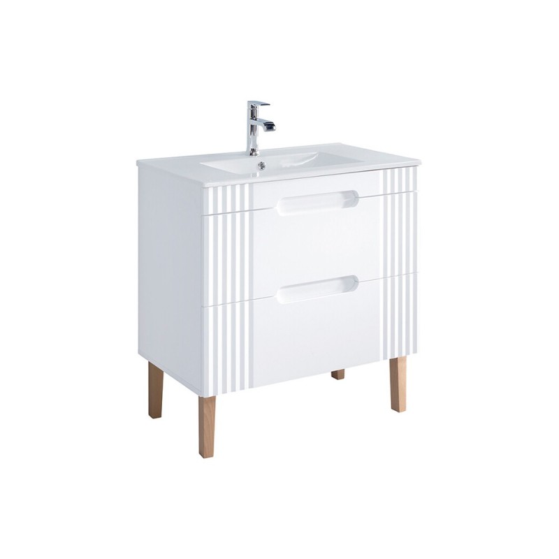 Set mobilier baie Fiji White, MDF, PAL melaminat, alb, L.80 cm, lavoar Lava, SET-FW LAVA 80CM