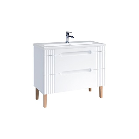 Set mobilier baie Fiji White, MDF, PAL melaminat, alb, L.100 cm, lavoar Spirit, SET-FW SPIRIT 100CM