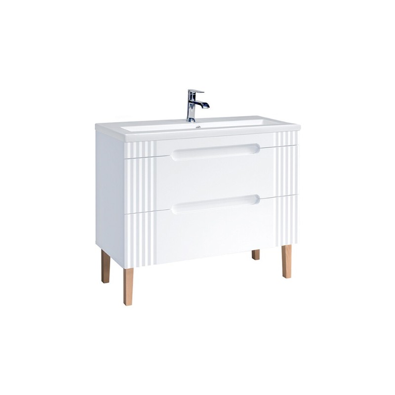 Set mobilier baie Fiji White, MDF, PAL melaminat, alb, L.100 cm, lavoar Spirit, SET-FW SPIRIT 100CM