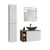 Set de mobilier baie Iconic White, MDF, PAL melaminat, alb, blat stejar vintage, L.100 cm, lavoar Lena, dulap inalt H.160 cm, oglinda LED, SET ICW-B 100 CM LENA-MB2 A08