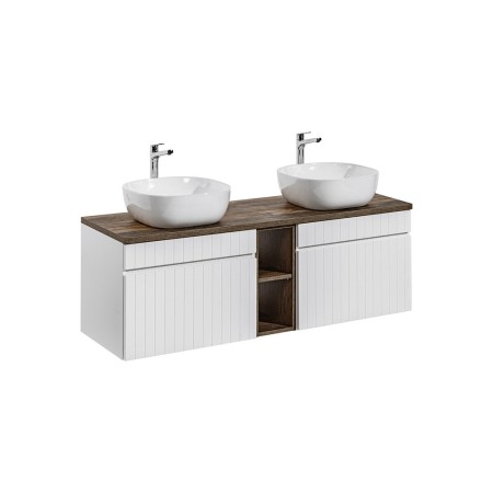 Set de mobilier baie Iconic White, MDF, PAL melaminat, alb, blat stejar vintage, L.140 cm, lavoare Smile, SET ICW-B 140 CM 6252