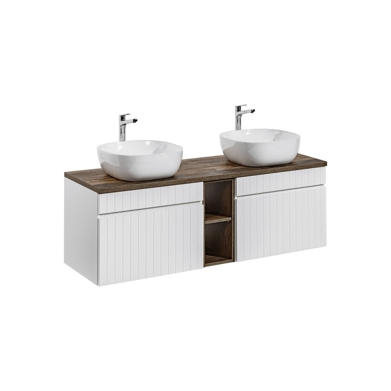 Set de mobilier baie Iconic White, MDF, PAL melaminat, alb, blat stejar vintage, L.140 cm, lavoare Smile, SET ICW-B 140 CM 6252