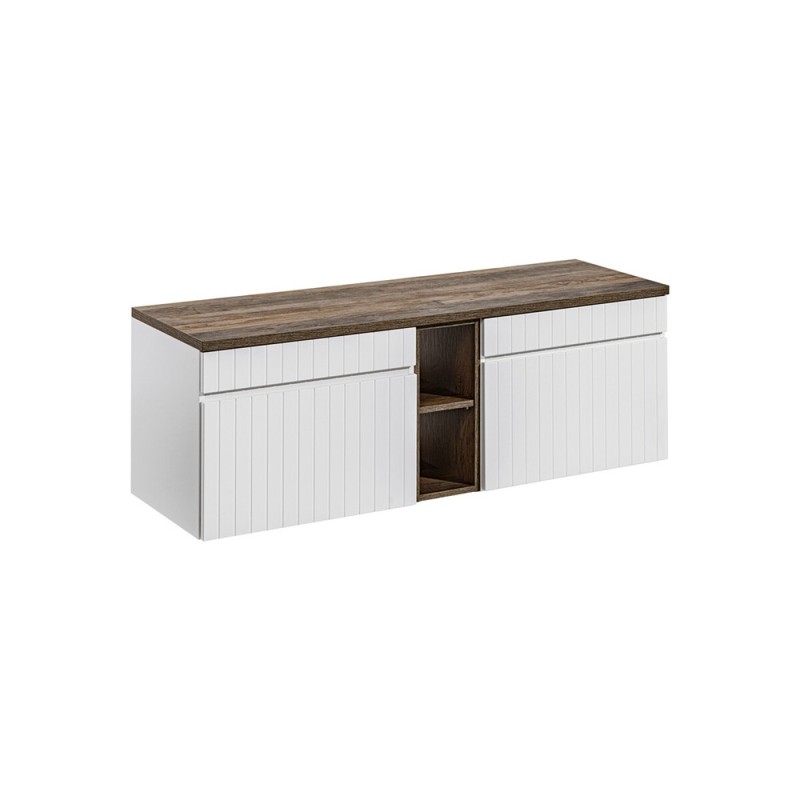 Set de mobilier baie Iconic White, MDF, PAL melaminat, alb, blat stejar vintage, L.140 cm, SET ICW-B 140 CM