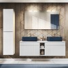 Set de mobilier baie Iconic White, MDF, PAL melaminat, alb, blat alb, L.140 cm, lavoare Kama, dulap inalt H.160 cm, oglinda, SET ICW-B 140 CM KAMA A05