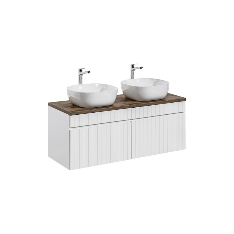 Set de mobilier baie Iconic White, MDF, PAL melaminat, alb, blat stejar vintage, L.160 cm, lavoare Smile, SET ICW-B 160 CM 6254