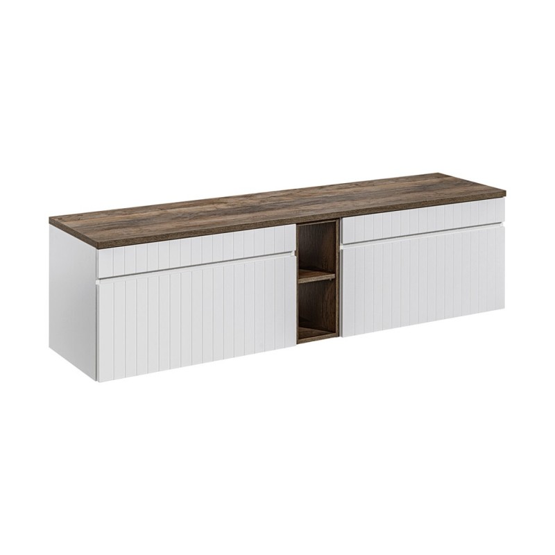 Set de mobilier baie Iconic White, MDF, PAL melaminat, alb, blat stejar vintage, L.180 cm, SET ICW-B 180 CM