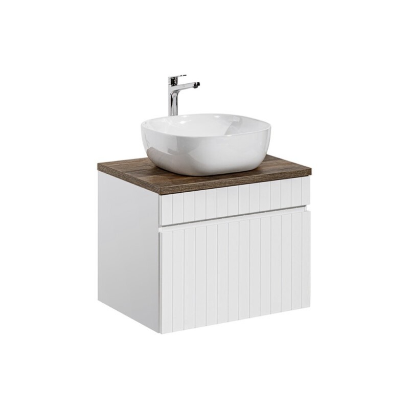 Set de mobilier baie Iconic White, MDF, PAL melaminat, alb, blat stejar vintage, L.60 cm, lavoar Smile, SET ICW-B 60 CM 6252