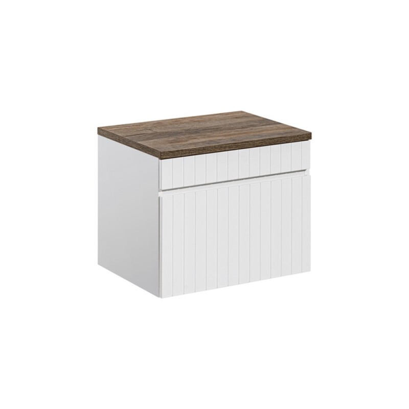 Set de mobilier baie Iconic White, MDF, PAL melaminat, alb, blat stejar vintage, L.60 cm, SET ICW-B 60 CM