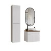 Set de mobilier baie Iconic White, MDF, PAL melaminat, alb, blat stejar vintage, L.60 cm, lavoar Wiki, dulap inalt H.160 cm, oglinda LED, SET ICW-B 60 CM WIKI A03