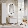 Set de mobilier baie Iconic White, MDF, PAL melaminat, alb, blat stejar vintage, L.60 cm, lavoar Wiki, dulap inalt H.160 cm, oglinda LED, SET ICW-B 60 CM WIKI A03