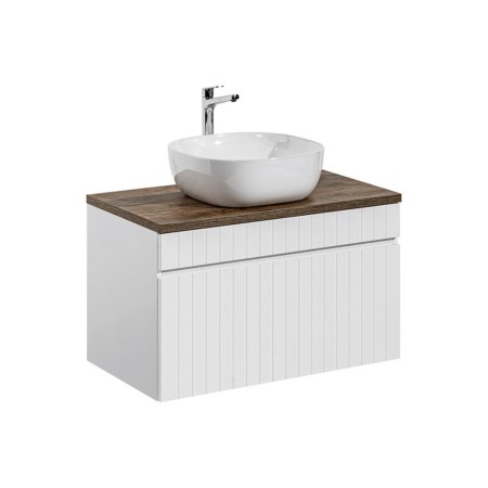 Set de mobilier baie Iconic White, MDF, PAL melaminat, alb, blat stejar vintage, L.80 cm, lavoar Smile, SET ICW-B 80 CM 6254