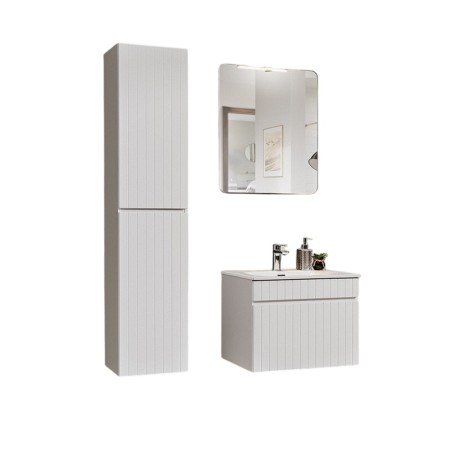 Set de mobilier baie Iconic White, MDF, PAL melaminat, alb, L.60 cm, lavoar Sky, dulap inalt H.160 cm, oglinda, SET ICW-SKY 60 CM A01