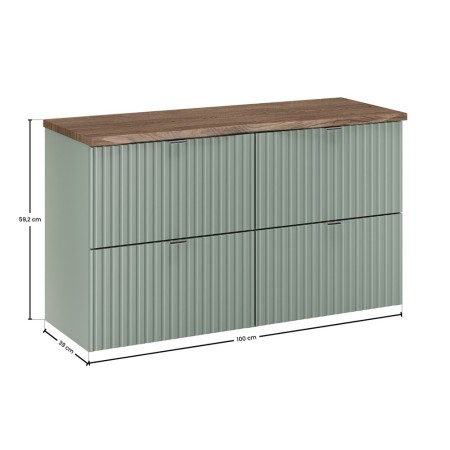 Set mobilier de baie Line Reed Green, MDF, PAL melaminat, verde, blat stejar casella, L.100 cm, SET-LRG B NAT CASELLA 100CM