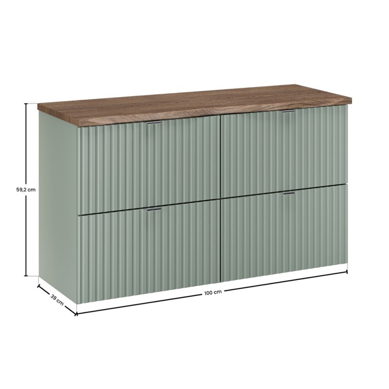 Set mobilier de baie Line Reed Green, MDF, PAL melaminat, verde, blat stejar casella, L.100 cm, SET-LRG B NAT CASELLA 100CM
