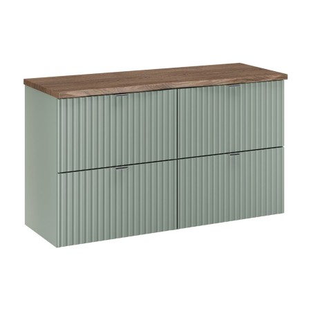 Set mobilier de baie Line Reed Green, MDF, PAL melaminat, verde, blat stejar casella, L.100 cm, SET-LRG B NAT CASELLA 100CM
