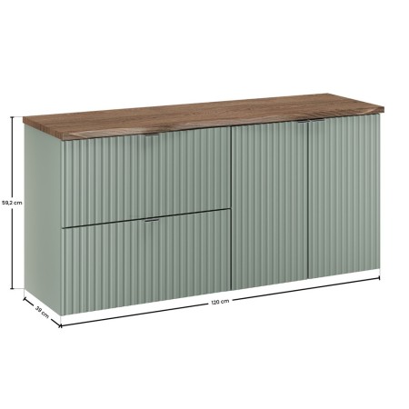Set mobilier de baie Line Reed Green, MDF, PAL melaminat, verde, blat stejar casella, L.120 cm, SET-LRG B NAT CASELLA 120CM